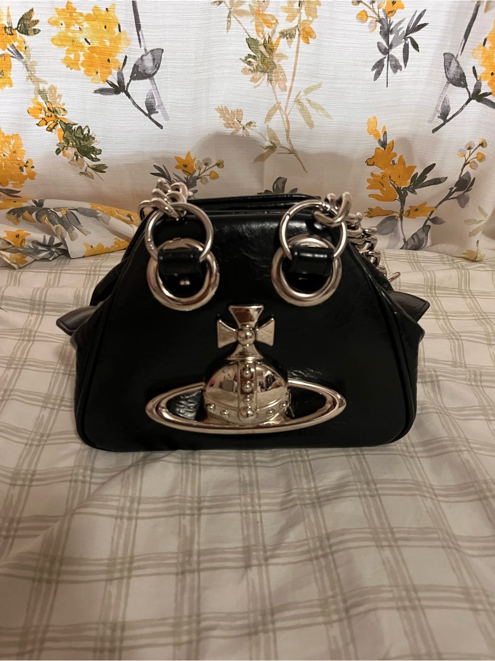 Vivienne Westwood Black Patent Mini Shoulder Bag with Silver Orb
